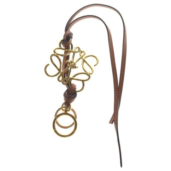 Loewe Anagram Key Charm Bag Key Ring Key Holder Brown Gold Leather